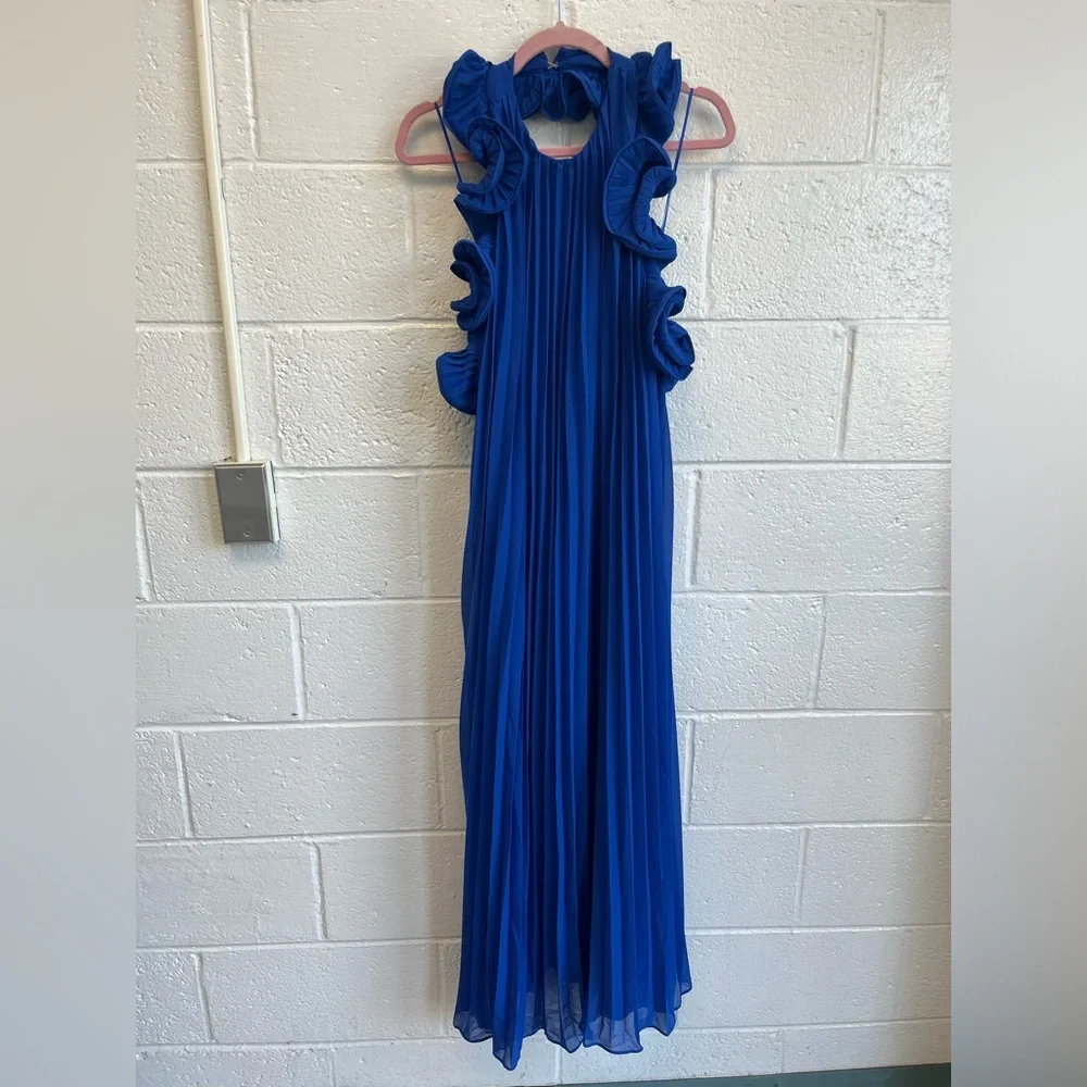 Amur Meray Pleated‎ Halter Maxi Dress in Deep Waters Sz. 4 NWT